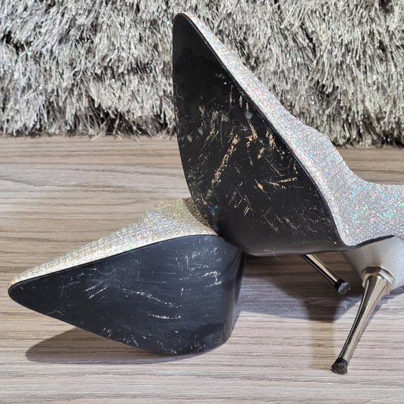 Silver Sparkle Glitter Stiletto Heels Pump Sz 7 - Picture 6 of 6